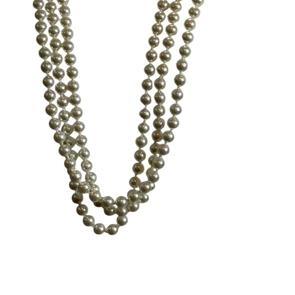Vintage Extra Long Faux Pearl Necklace 105 Inch Multi-Wrap Statement Strand